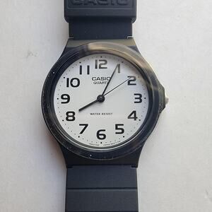 Casio Mens Watch White Dial Black Resin Strap Black Bezel Quartz Sport Analog